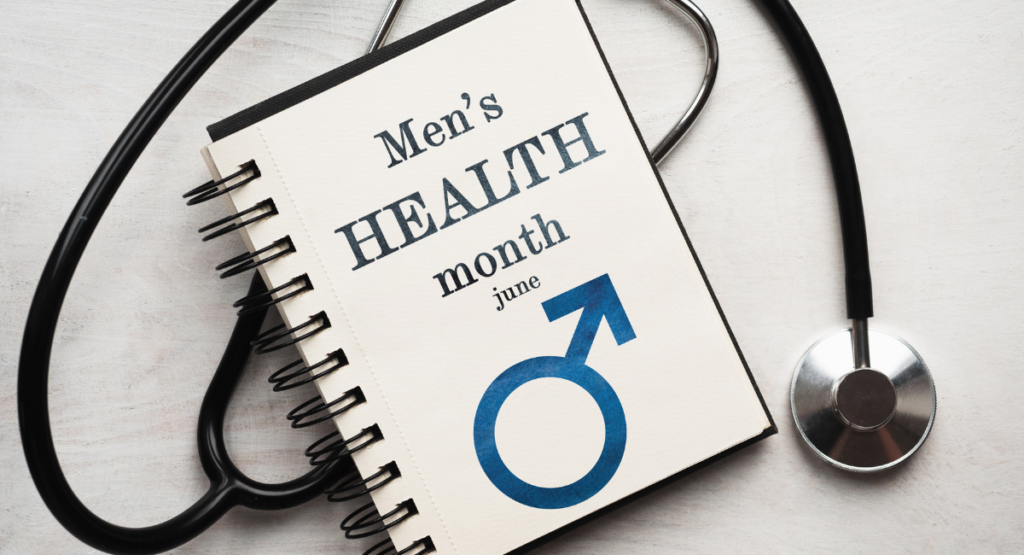 Note Book with writing saying Men's Health Month, June
